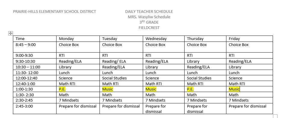 Class Schedule